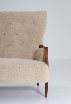Scandinavian Midcentury Sheepskin Sofa Loveseat 1940s Denmark - 1620119