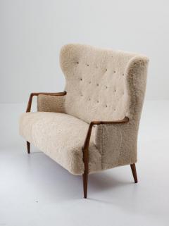 Scandinavian Midcentury Sheepskin Sofa Loveseat 1940s Denmark - 1620127
