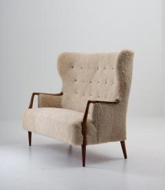 Scandinavian Midcentury Sheepskin Sofa Loveseat 1940s Denmark - 1620128