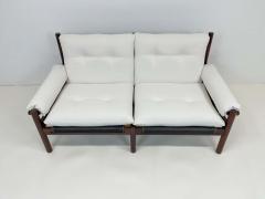 Scandinavian Modern 2 Seat Sofa White Textile and Stained Wood - 2277112