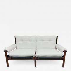 Scandinavian Modern 2 Seat Sofa White Textile and Stained Wood - 2278972