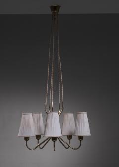 Scandinavian Modern 5 armed brass chandelier - 3528730