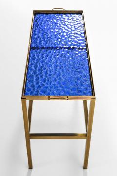 Scandinavian Modern Brass and Glass Side Table in Blue Gold 1950s - 4746185