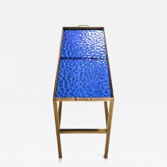 Scandinavian Modern Brass and Glass Side Table in Blue Gold 1950s - 4746226