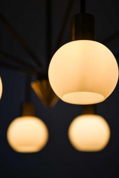 Scandinavian Modern Ceiling Lamp in Brass and Opaline Glass 1950s - 4758849