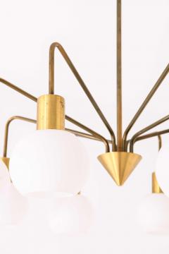 Scandinavian Modern Ceiling Lamp in Brass and Opaline Glass 1950s - 4758860
