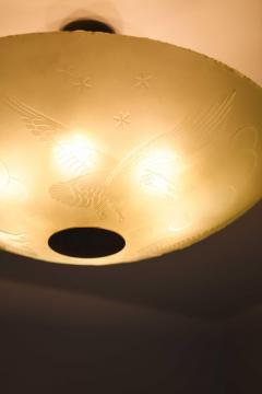 Scandinavian Modern Flush Mount in Glass and Nickel Plated Metal 1940s - 4699394