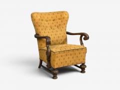 Scandinavian Modern Lounge Chair Carved Wood Fabric Denmark 1960s - 4584949