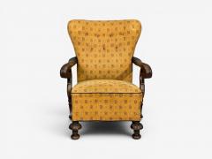 Scandinavian Modern Lounge Chair Carved Wood Fabric Denmark 1960s - 4584950