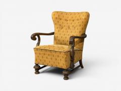 Scandinavian Modern Lounge Chair Carved Wood Fabric Denmark 1960s - 4584951