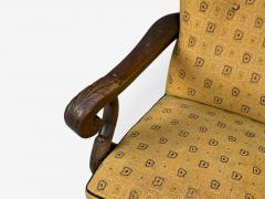 Scandinavian Modern Lounge Chair Carved Wood Fabric Denmark 1960s - 4584953