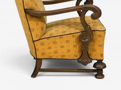 Scandinavian Modern Lounge Chair Carved Wood Fabric Denmark 1960s - 4584957