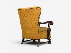 Scandinavian Modern Lounge Chair Carved Wood Fabric Denmark 1960s - 4584958
