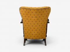 Scandinavian Modern Lounge Chair Carved Wood Fabric Denmark 1960s - 4584959