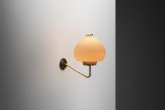 Scandinavian Modern Opal Glass and Brass Wall Lamp Sweden ca 1950s - 4584347