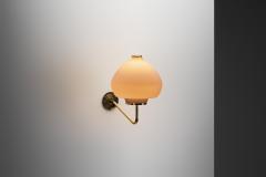 Scandinavian Modern Opal Glass and Brass Wall Lamp Sweden ca 1950s - 4584483