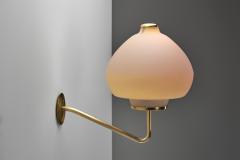 Scandinavian Modern Opal Glass and Brass Wall Lamp Sweden ca 1950s - 4584487