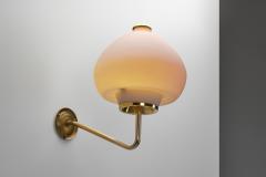 Scandinavian Modern Opal Glass and Brass Wall Lamp Sweden ca 1950s - 4584488