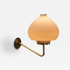 Scandinavian Modern Opal Glass and Brass Wall Lamp Sweden ca 1950s - 4594560