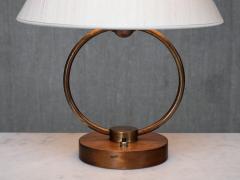 Scandinavian Modern Ring Table Lamp in Brass Walnut and Silk Sweden 1940s - 4699905