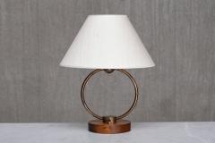 Scandinavian Modern Ring Table Lamp in Brass Walnut and Silk Sweden 1940s - 4699906