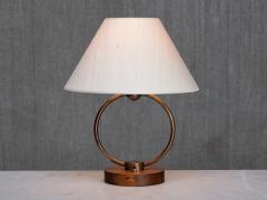 Scandinavian Modern Ring Table Lamp in Brass Walnut and Silk Sweden 1940s - 4699907