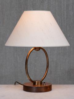 Scandinavian Modern Ring Table Lamp in Brass Walnut and Silk Sweden 1940s - 4699908