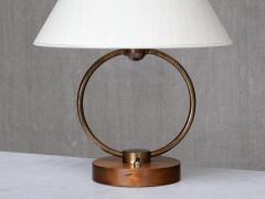 Scandinavian Modern Ring Table Lamp in Brass Walnut and Silk Sweden 1940s - 4699909