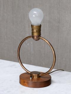 Scandinavian Modern Ring Table Lamp in Brass Walnut and Silk Sweden 1940s - 4699910