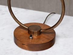 Scandinavian Modern Ring Table Lamp in Brass Walnut and Silk Sweden 1940s - 4699911