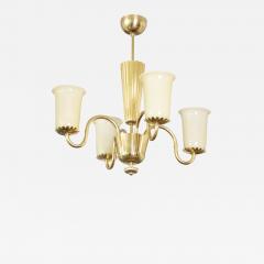 Scandinavian Modern SWEDISH 1940S 4 ARM BRASS CHANDELIER with glass shade - 2179601