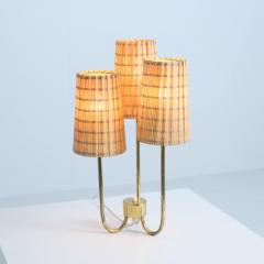 Scandinavian Modern Table Lamp in Brass Glass and Rattan Finland 1950s - 4472678