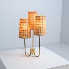 Scandinavian Modern Table Lamp in Brass Glass and Rattan Finland 1950s - 4472679