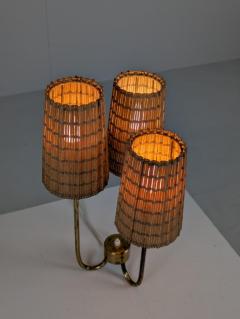 Scandinavian Modern Table Lamp in Brass Glass and Rattan Finland 1950s - 4472686