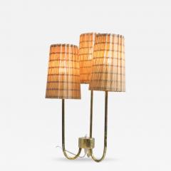 Scandinavian Modern Table Lamp in Brass Glass and Rattan Finland 1950s - 4475421