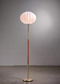 Scandinavian Modern brass and leather height adjustable floor lamp - 3072460