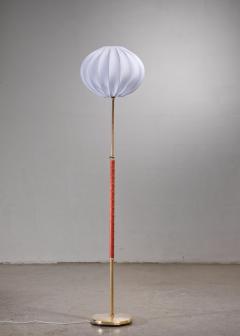 Scandinavian Modern brass and leather height adjustable floor lamp - 3072461