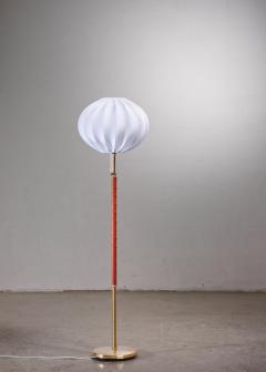 Scandinavian Modern brass and leather height adjustable floor lamp - 3072462
