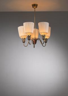 Scandinavian Modern brass and teak chandelier - 3306101