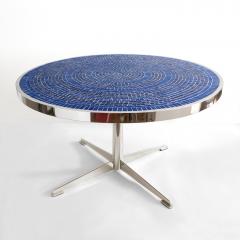 Scandinavian Modern dining table blue mosaic top structure in polished steel - 2965911