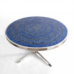 Scandinavian Modern dining table blue mosaic top structure in polished steel - 2965912