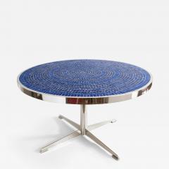 Scandinavian Modern dining table blue mosaic top structure in polished steel - 2970732