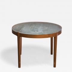 Scandinavian Modern elm coffee table with glass top - 3012223