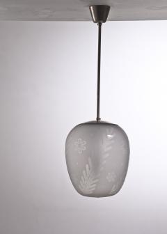Scandinavian Modern frozen glass pendant with botanic motif - 2123546