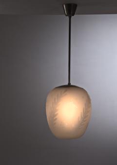 Scandinavian Modern frozen glass pendant with botanic motif - 2123547