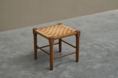 Scandinavian Stool in Solid Oak and Papercord 1960s - 4582270