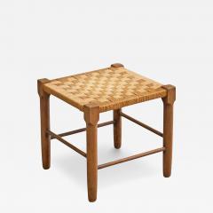 Scandinavian Stool in Solid Oak and Papercord 1960s - 4582849
