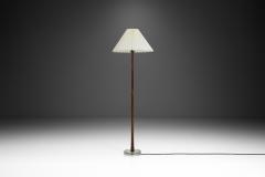 Scandinavian Wood and Glass Floor Lamp with Ruched Shade Scandinavia ca 1950s - 3369276