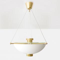 Scandinavian modern opaline glass half globe pendant with brass elements 1950 - 3324115