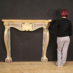 Scenic Italian painted and gilded wooden fireplace - 4230370